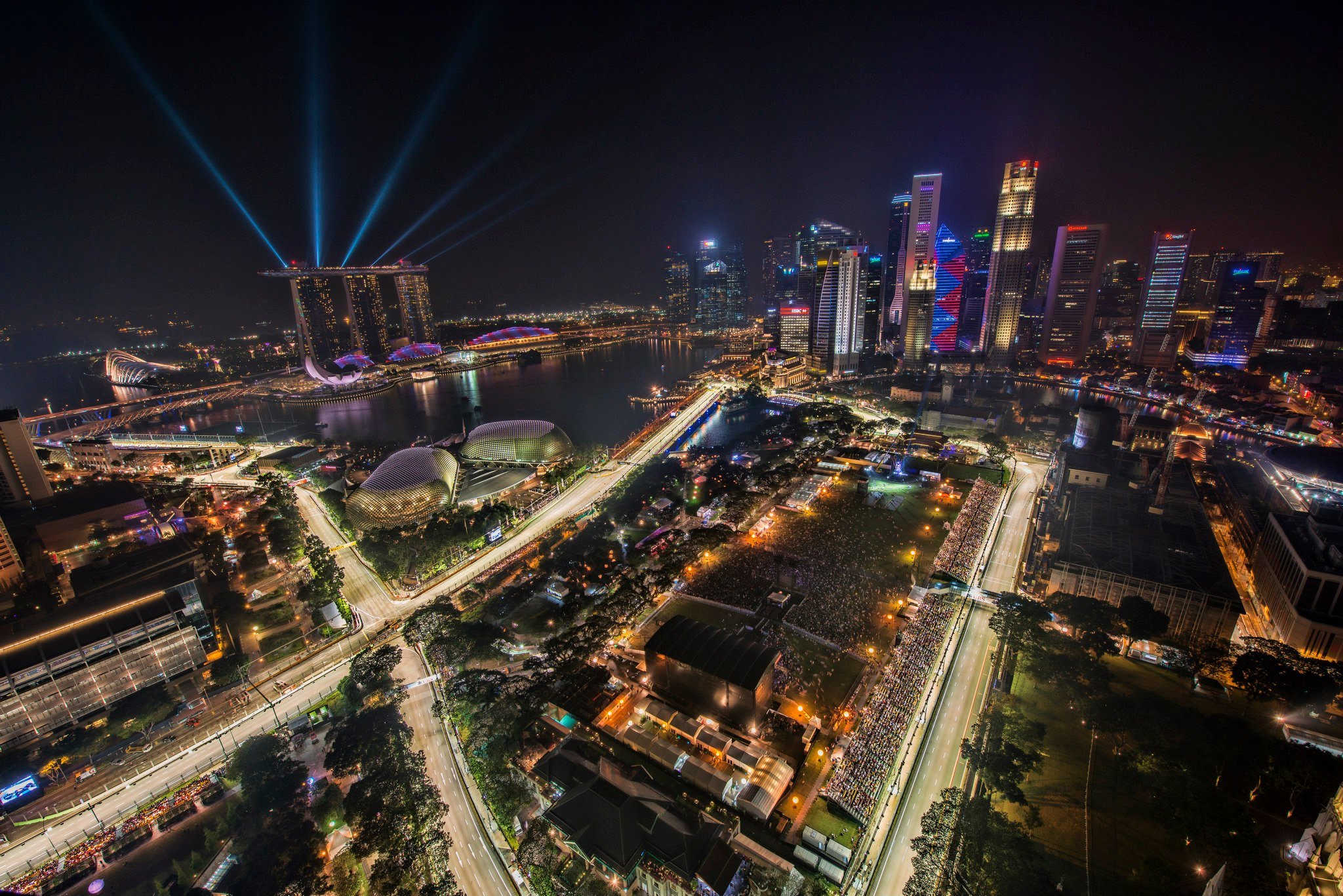 Hospitality terrace overlooking Marina Bay Street Circuit during the Grand Prix weekend